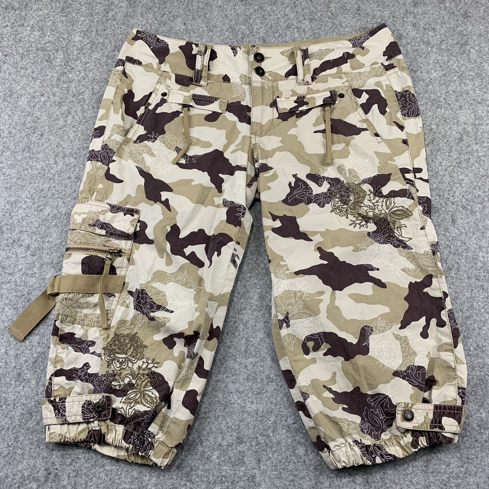 Guess Jeans Women's Size 30 Camo Long Shorts Cargo Pants Embroidered Y2K